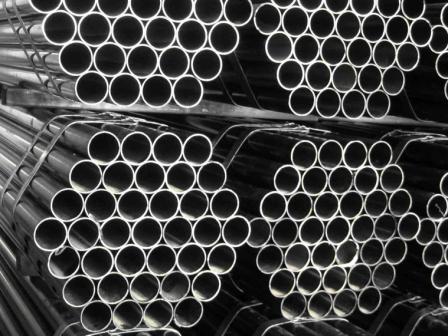Bundles of black steel pipe