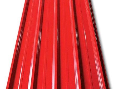 Red metal roofing profiles