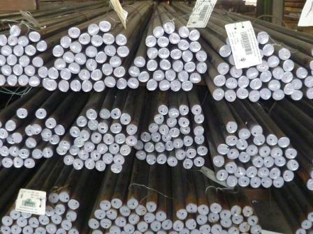 Bundles of round steel bar in stock