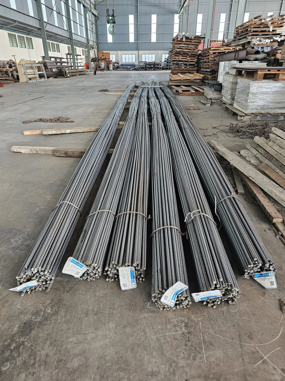 Steel bars arranged in stock